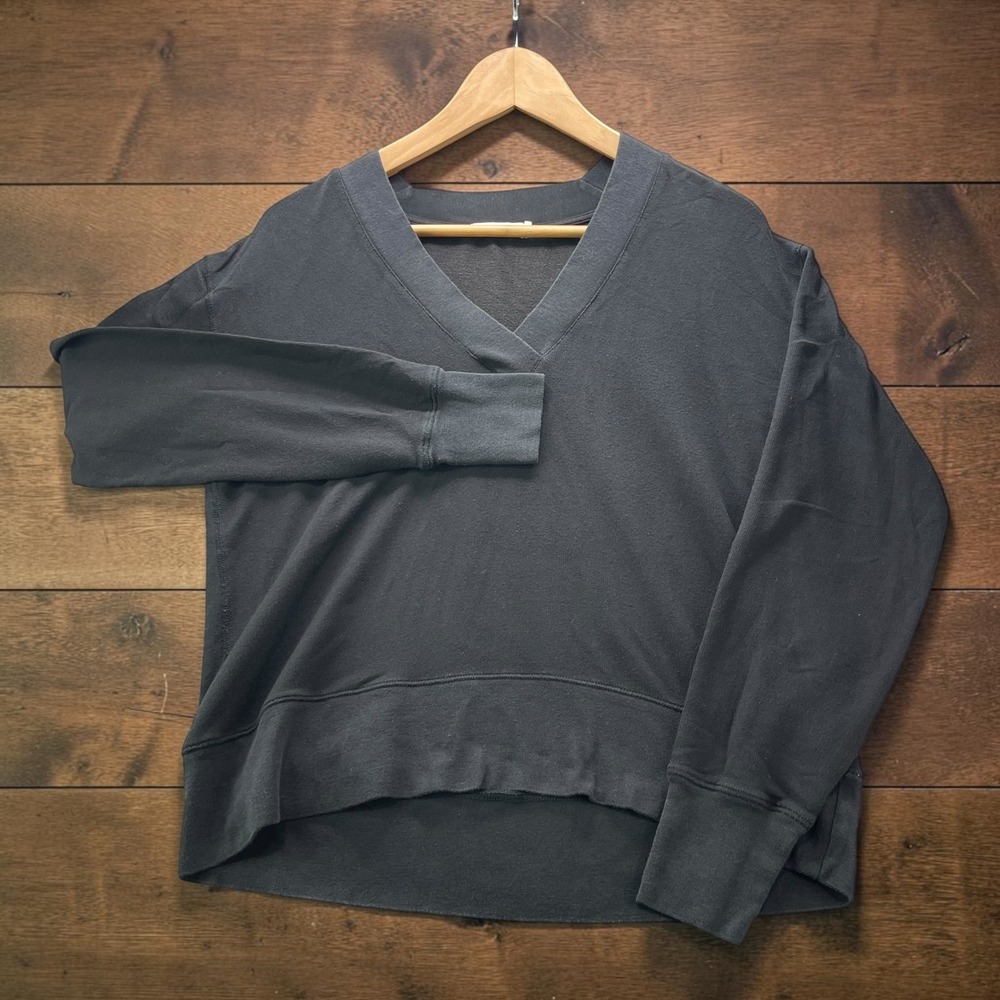 Rag & Bone New York V-Neck Sweatshirt Black Modal Cotton Blend Size XXS